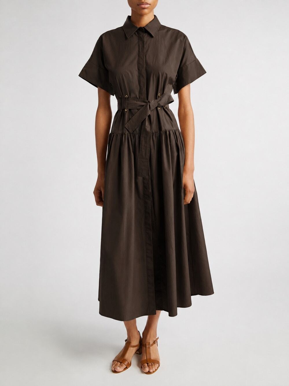 Max Mara Agoraio Cotton Shirt Maxi Dress Brown NWT US Size 6